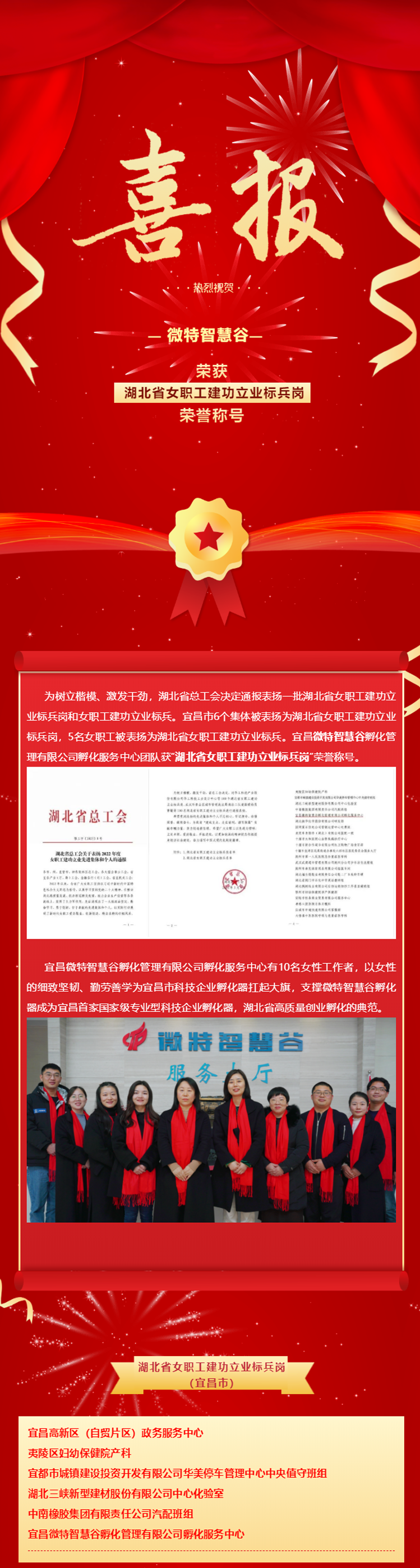 喜報(bào)！微特智慧谷獲“湖北省女職工建功立業(yè)標(biāo)兵崗”榮譽(yù)稱號(hào)